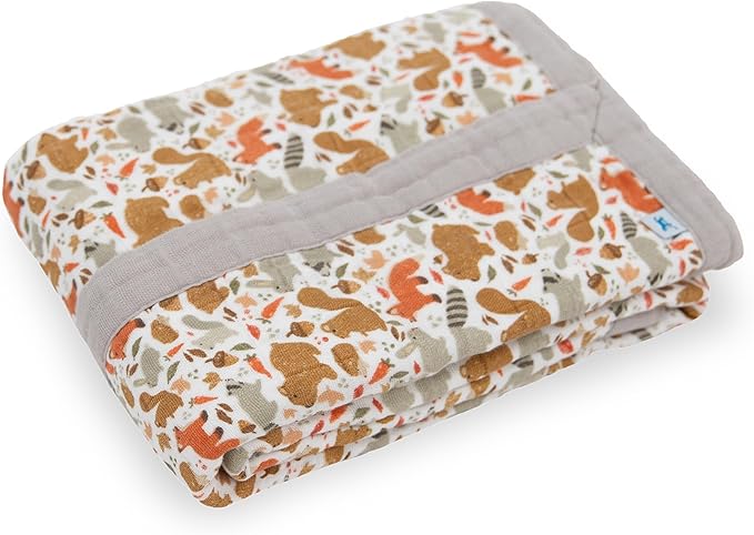 Little Unicorn Newborn Receiving Quilt | Ultra- Soft, Multi-Layered Muslin Fabric | Gift for Newborns & on-The-go (Fall Friends)