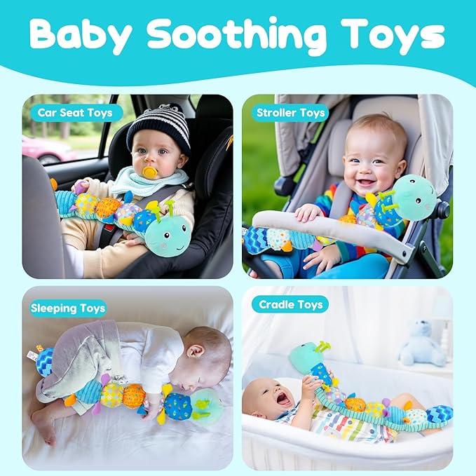 Baby Tummy Time Toys 0-6 Month Musical Stuffed Animal Plush Caterpillar Toy for Infant 6-12 Month Teething Sensory Toy with Crinkle Rattle Babies 0-3-6 Month Newborn Boy Girl Birthday