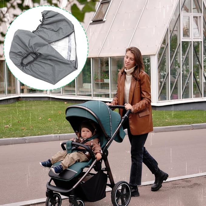 Stroller Rain Cover, Universal Baby Travel Weather Shield Waterproof Windproof Protection Breathable Protect from Dust with Storage Pocket for Most Single Strollers Jogging Pushchairs