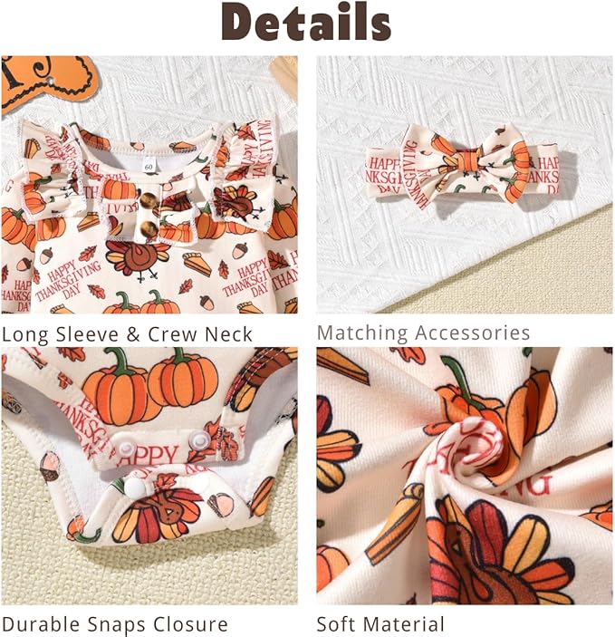 Aalizzwell Preemie Newborn Infant Baby Girls Clothes Ribbed Bodysuit Pants Set Fall Winter Outfits