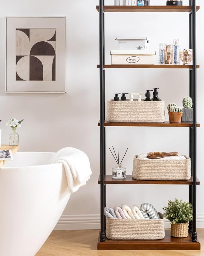 Small Woven Basket, 13.5 x 9.5 x 5 Inches, Storage Basket for Organizing, Cute Small Rope Shelf Closet Cube Storage Bins Baskets for Shelves, Dog Toy Gift Baskets Empty, 3 Packs, Mixed Brown