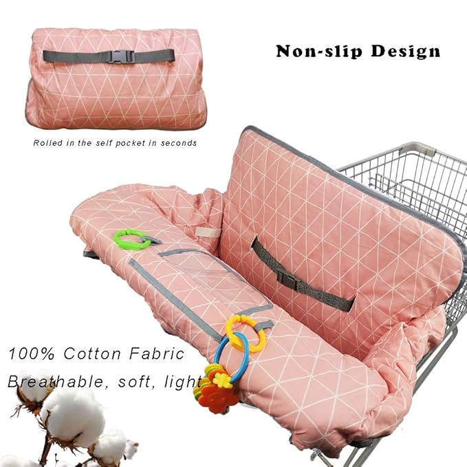 Shopping Cart Covers for Baby Girl, Cotton High Chair Cover, Toddler Grocery cart Cushion, Infant Cart Cover for Babies Girl, Machine Washable (Pink)