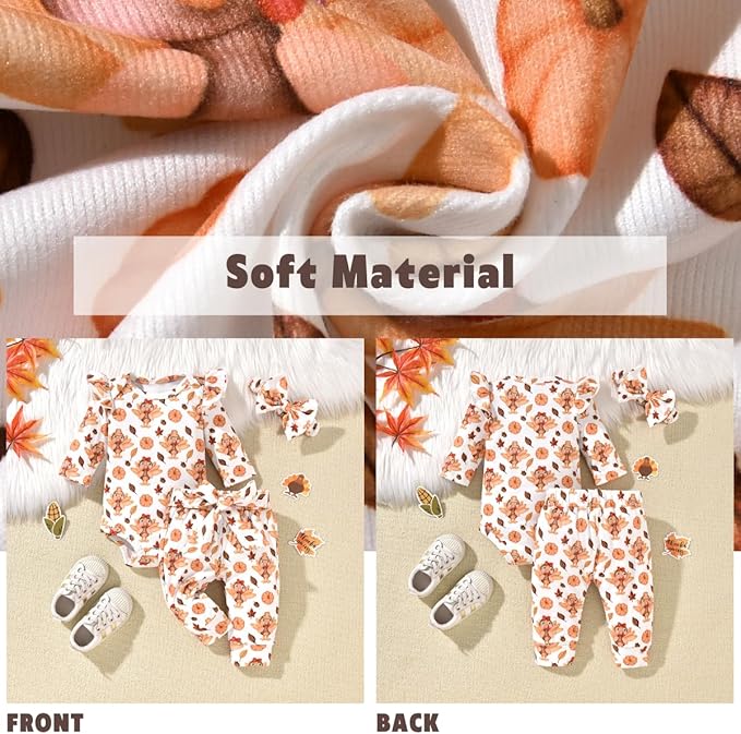 Aalizzwell Preemie Newborn Infant Baby Girls Clothes Ribbed Romper Bodysuit Pants Set Fall Winter Outfits