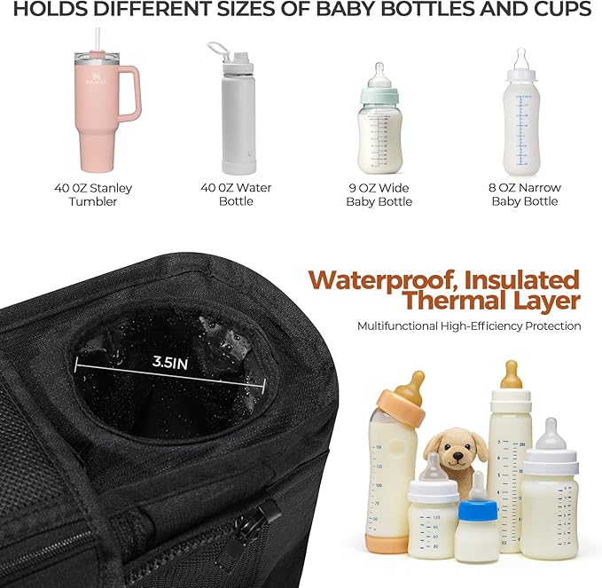 Universal Stroller Organizer with Cup Holder & Detachable Wristlet Large Baby Stroller Bag for Mom, Uppababy, Baby Jogger, Britax, BOB & Umbrella Strollers (Multicolor)