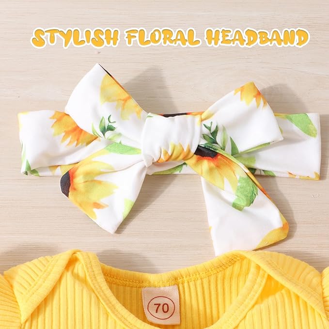 GDTOGRT Baby Girl Clothes Newborn Infant Outfits Ruffle Romper+ Floral Pants + Cute Headband Sets for Girls