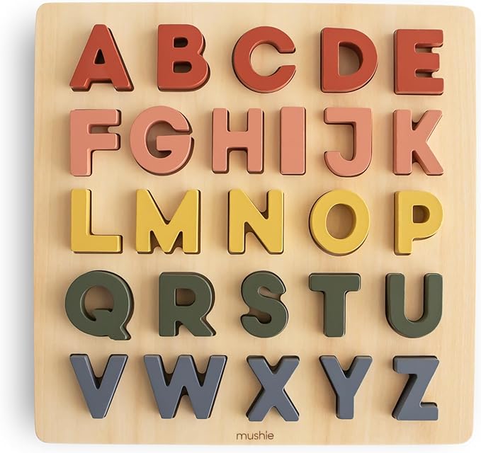 mushie Wooden Alphabet Puzzle | for Kids 3 Years+ | Preschool Educational & Toddler Montessori Toys (26 pcs)