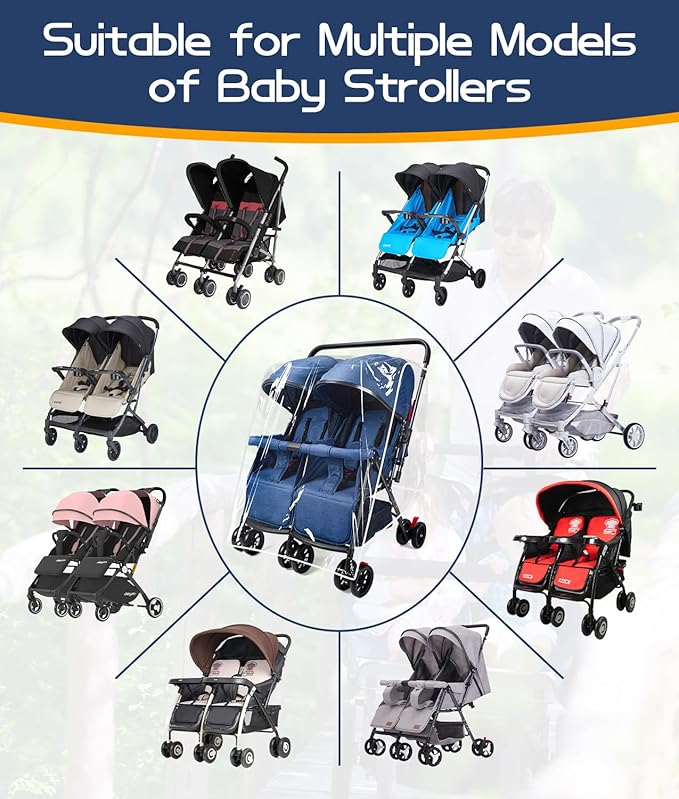 Double Stroller Rain Cover, Weather Shield for Side by Side Baby Double Stroller, Universal Waterproof Stroller Cover for Rain/Wind/Snow/Cold/Dust, Baby Travel Outdoor Accessories