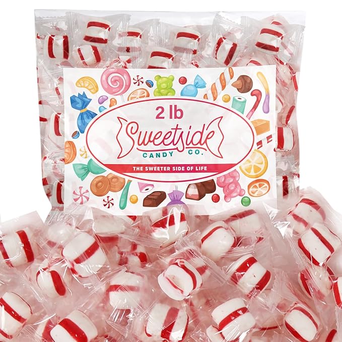 Soft Peppermint Candy Mints, 2lb mints bulk individually wrapped, Refreshing peppermint puffs for Fresh Breath, Perfect soft mints peppermint puffs for Offices, Parties, and Everyday Enjoyment