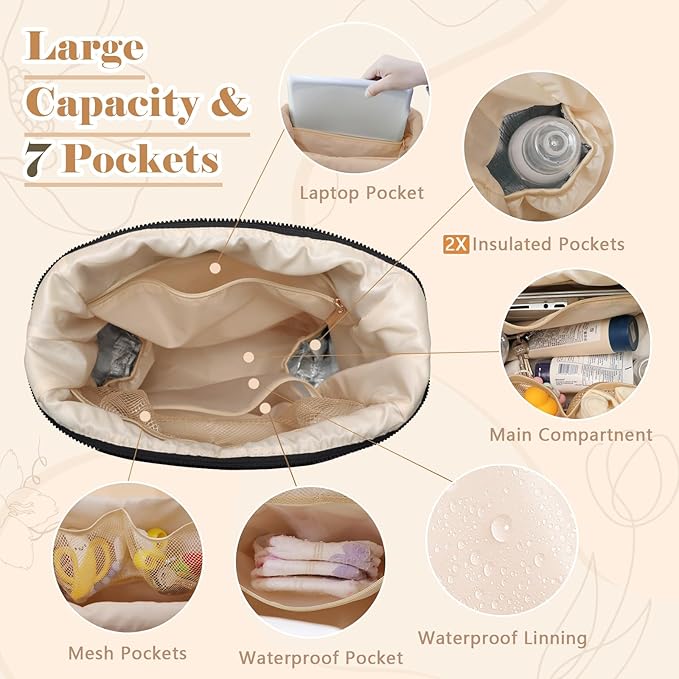 miss fong Diaper Bag Backpack - Baby Diaper Bag Neoprene Bag Large Capacity Neoprene Backpack with Diaper Changing Pad Travel Diaper Backpack Baby Backpack with 12 Pockets for Mom & Dad -Black