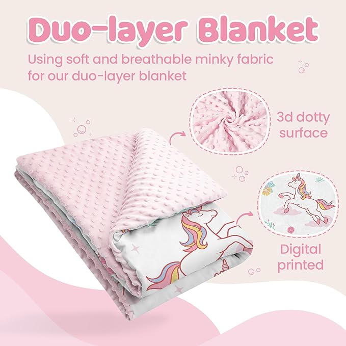 SANDJEST Unicorn Kid Blankets for Girls 30 x 40 - Throw Minky Blanket with Double Layer Dotted Backing - Gifts for Birthday