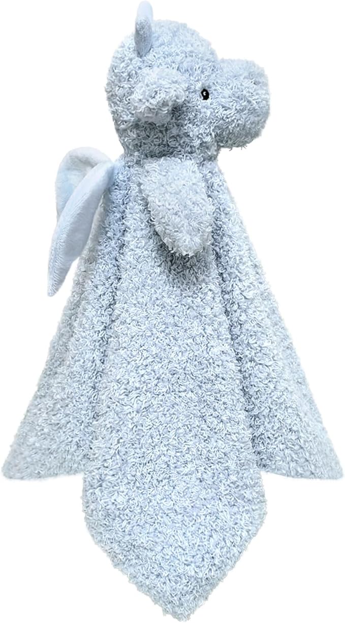 Baby Blue Dragon Soft Stuffed Animal Security Blanket, Plush Dinosaur Character Lovey Blanket, Baby Shower/Nursery Gift, Newborn Infant Toddler Snuggle Blankie for Boys Girls, 14 Inches
