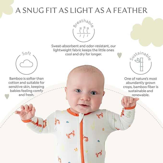 Bamboo Little Soft Baby Footie Pajamas, Baby Clothes, Newborn Sleepers, 95% Viscose and 5% Spandex, 0-24 Months