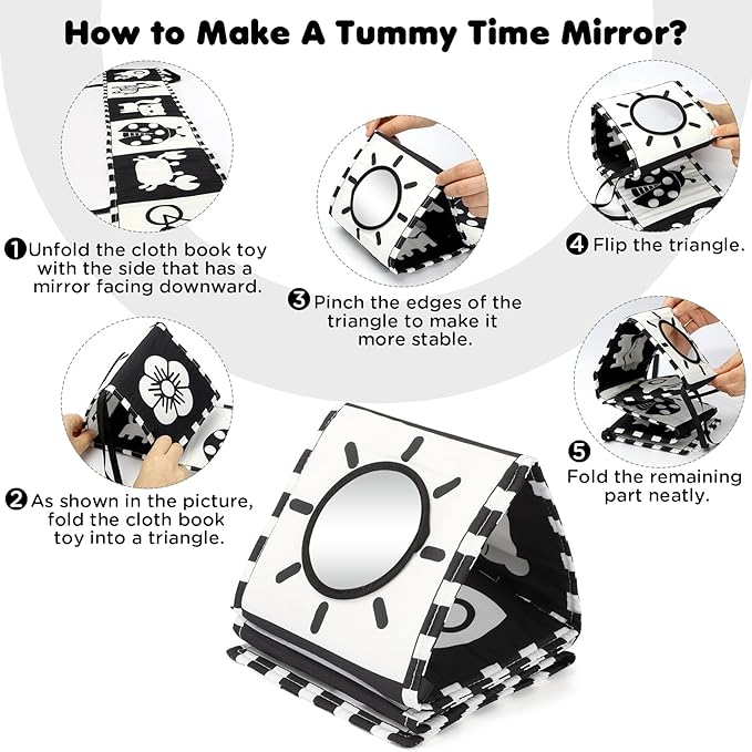 URMYWO Black and White Tummy Time High Contrast Newborn Toys 0-3 Months, Soft Baby Book, Visual Stimulation Montessori Sensory Infant Toys 0-6-12 Months, Shower Gift for Boys Girls