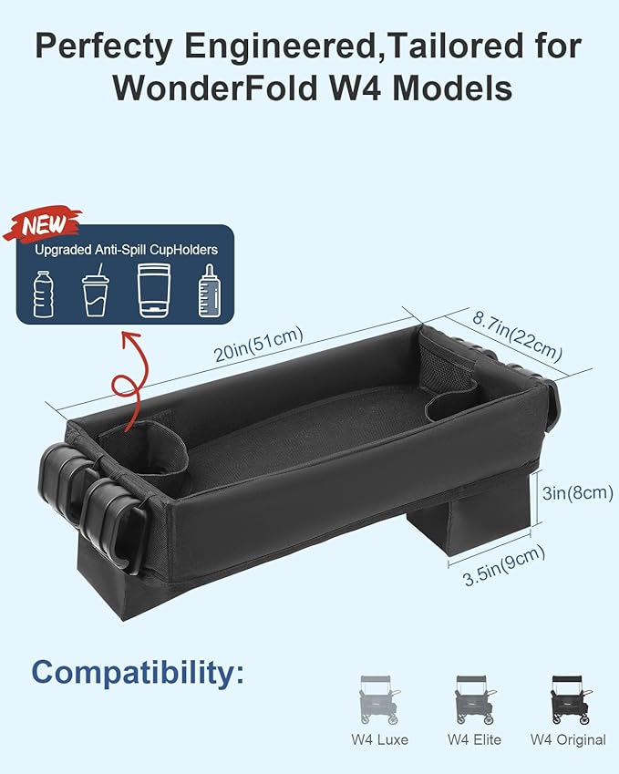 Stroller Snack Tray for Wonderfold Wagon W4 Series with Anti-Spill Cup Holders - Reinforced Frame Food Activity Tray, Waterproof Oxford Fabric,Stroller Attachment for Kids' Snacks & Drinks