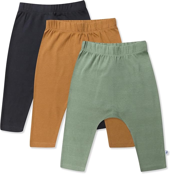HonestBaby Unisex-Baby Multipack Harem Pants Roomy Fit Pull on Bottoms 100% Organic Cotton for Baby Boys, Girls