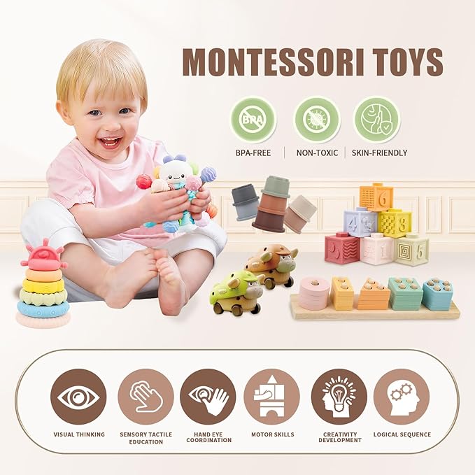 Baby Toys 6 to 18 Months, 8 in 1 Montessori Toy Set, Educational Learning Toy for Toddlers Babies Sensory Toys Newborn Infant Gifts for Boys & Girls