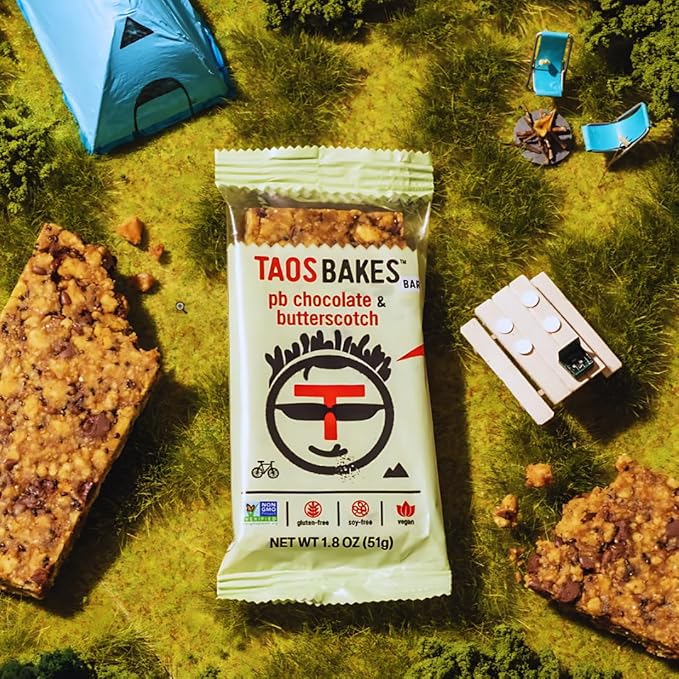 Taos Bakes - Peanut Butter Chocolate + Butterscotch - Snack Bars - 6g Protein, Gluten Free, Plant Based, & Vegan Granola Bars - Filled w/Flax Seeds, Chia Seeds, & Peanut Butter - 12 Pack, 1.8oz ea
