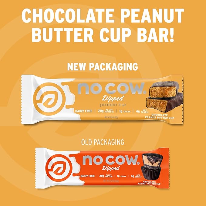 No Cow High Protein Bars, Chocolate Peanut Butter Cup - Healthy Snacks, 20g Vegan Protein, High Fiber, Low Sugar, Keto Friendly, Dairy & Gluten Free (12 Count)