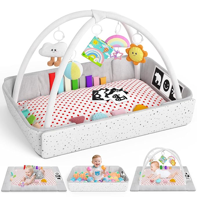 Baby Play Gym Mat Tummy Time Mat Activity Center for Newborn Infant Gifts Babies Shower Gifts for Boy Girl Baby 0-3-6-9-12 Months Skill Development Newborn Infant Babies Essentials Gifts