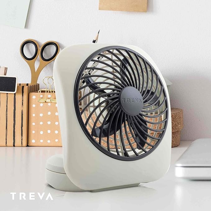 O2COOL Treva 5 Inch Battery Powered Fan Portable Desk Fan 2 Cooling Speeds with Compact Folding & Tilt Design Cubicle Accessories Small Portable 2 Pack (Grey)