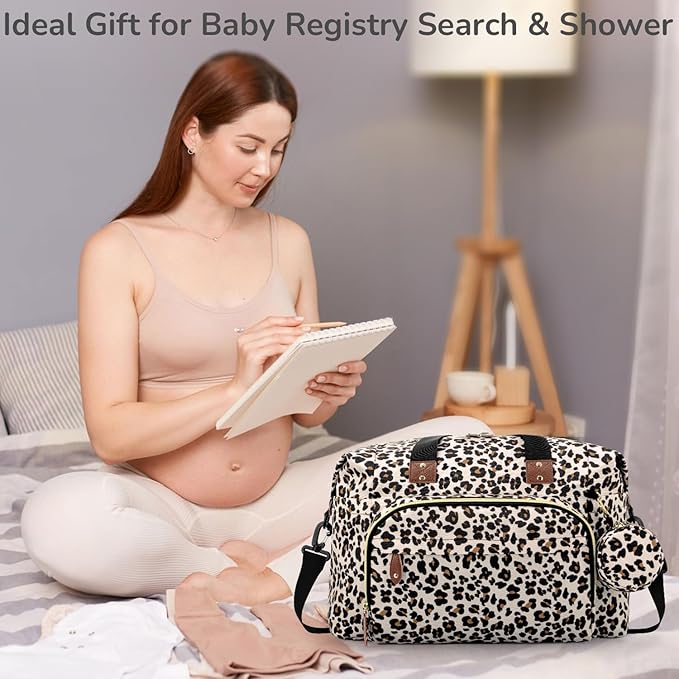 Diaper Bag Tote, Baby Bag Travel Diaper Tote Bag with Pacifier Case, Cute Maternity Hospital Baby Stylish Diaper Tote for Mom Dad Medium Size, Leopard Print