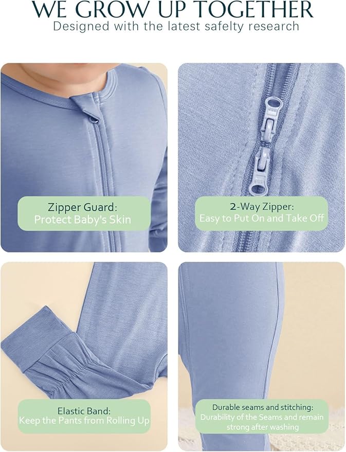 Jimonda Baby Romper Boys Girls Bamboo Pajamas 2-Way Zipper Footless Unisex Long Sleeve Sleepers Sleep and Play 0-24 Months