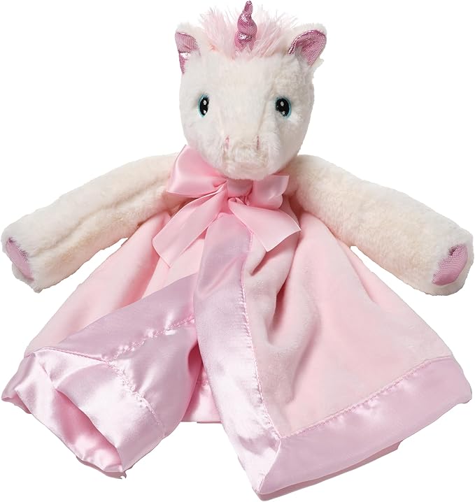 Bearington Baby Dreamer Snuggler - 15 Inch White and Pink Unicorn Plush Stuffed Animal Security Blanket Lovey for Babies - Plush Blanket