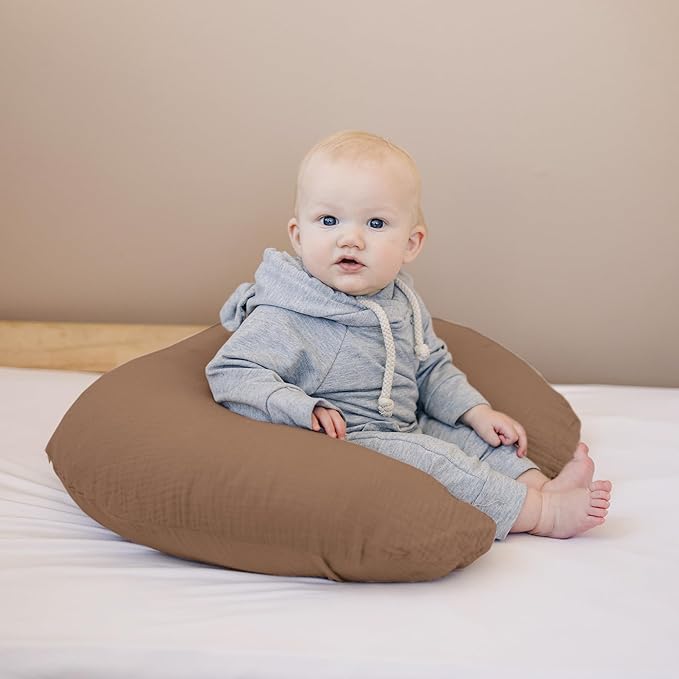 Konssy 2-Pack Muslin Nursing Pillow Covers, Soft & Adorable Nursing Covers for Breastfeeding Pillows, Slipcovers for Newborn Boys & Girls(Chestnut, Rabbit)