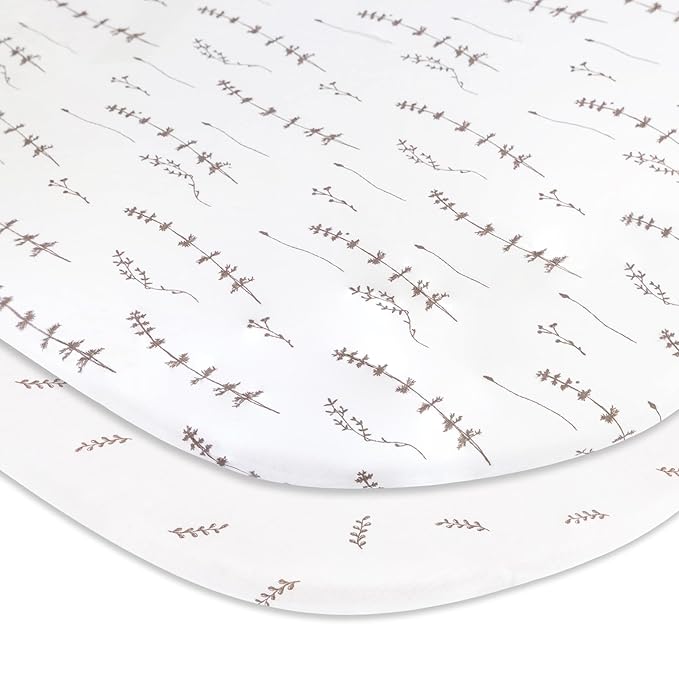 Ely’s & Co. Bassinet Sheets, Baby Boy/Girl Fitted Bassinet Mattress Sheet Set - 2 Pack, 100% Jersey Knit Cotton, fits Oval, Hourglass and Rectangle Mattress, Forest Grey Floral, 32”x16”x3”