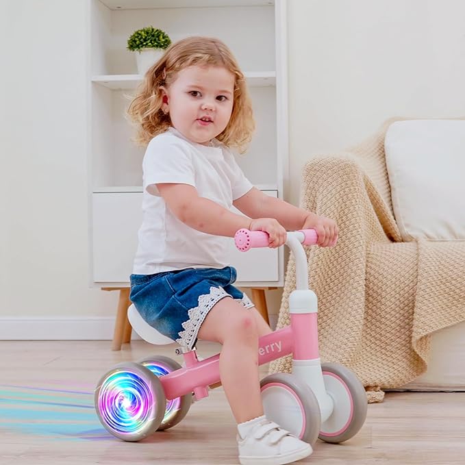 Liberry Light Up Baby Balance Bike 1 2 Years, Ride Toys with Adustable Seat for Girls, First Birthday Gift for Toddlers, Pink