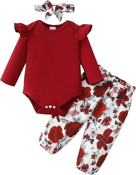 Infant Baby Girl Clothes Newborn Girl Outfit Long Sleeve Romper Pants Set Cute Baby Clothes for Girls Fall/Winter