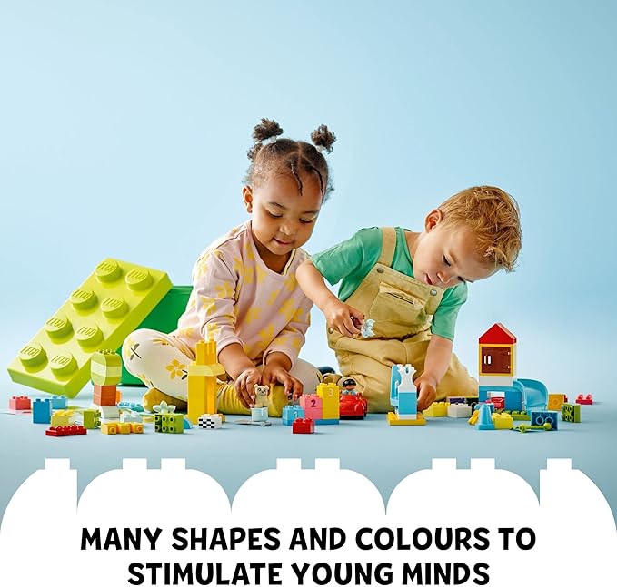 LEGO DUPLO Classic Deluxe Brick Box 10914 Starter Set - Features Storage Box, Bricks, Duplo Figures, Dog, and Car, Creative Play, Great Early Learning Toy for Toddlers Ages 18+ Months