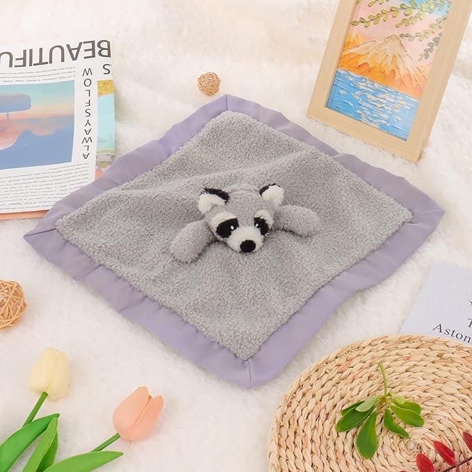 Apricot Lamb Stuffed Animals Raccoon Security Blanket Infant Nursery Character Blanket Luxury Snuggler Plush Baby Lovey(Raccoon)