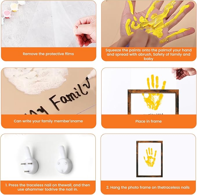 Family Handprint Kit, DIY Craft Keepsake Frame, Personalized Hand Print Ornament, Home Decor,Family Gifts for New Parents, Grandparents, Father's Day, Mother's Day, Anniversary, Christmas (Brown)