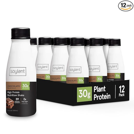 Soylent Complete Protein Shake, Chocolate, 30g Protein, Vegan, Dairy Free and 0g Sugar, Ready to Drink Protein Drinks, 11oz (12 Pack)
