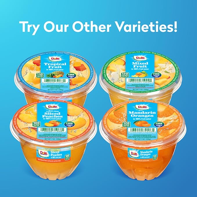 Dole Fruit Bowls Diced Peaches in 100% Juice Snacks, 7oz 12 Total Cups, Gluten & Dairy Free, Bulk Lunch Snacks for Kids & Adults