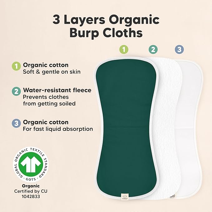 Organic Burp Cloths Baby Boy & Girl - 5-Pack Super Absorbent Cotton Burping Cloths for Babies, Soft & Plush Newborn Spit Up Rags, Infant Towels for Milk Spit Up, Unisex, Large 21" x 10" (Hunter)