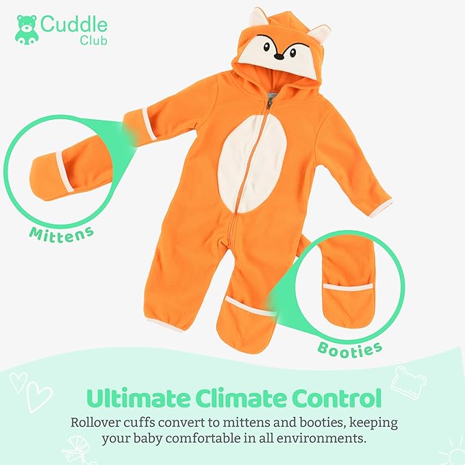 Cuddle Club Fleece Baby Bunting Bodysuit with Hood, Convertible Mittens & Booties, Car Seat Friendly, Soft & Warm, Easy Zip
