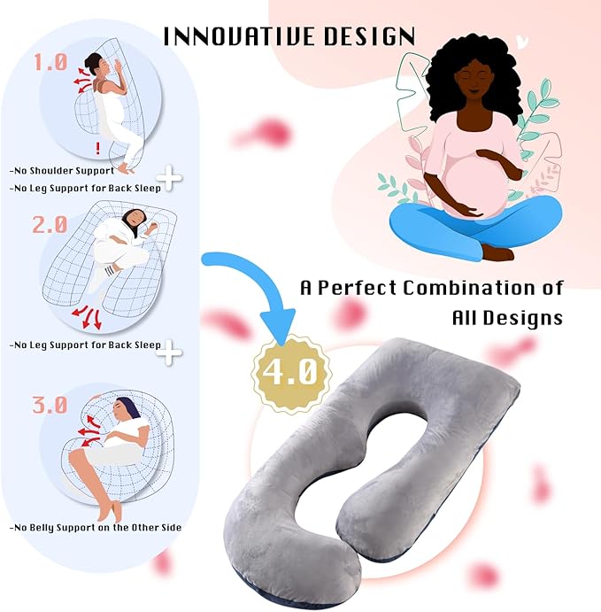 Pregnancy Pillow, Full Body Maternity Pillow 57 inch, with Removable Washable Cover - Sleep Support for Legs, Back, Neck, Shoulder, HIPS, Belly, Velvet Cover-Grey-Dark Blue