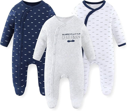 Unisex Baby Boy Girl Footies Rompers Cotton Long Sleeve 3 Pack Infant Jumpsuits 0-12Months Babies' Outfits