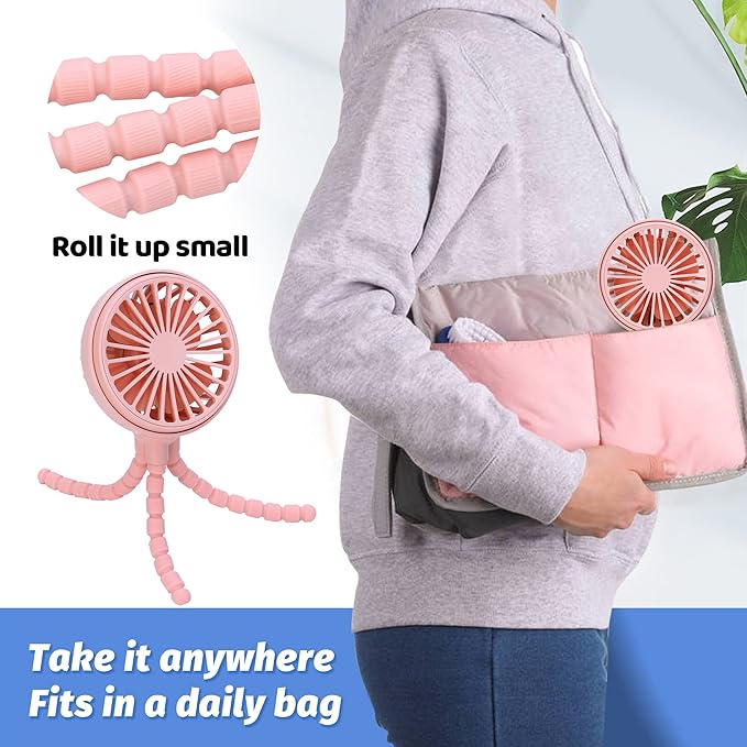 LAT Stroller Fan Flexible Tripod Clip On Fan,Portable Fan Car Seat Baby Fan with Flexible Tripod (Pink)
