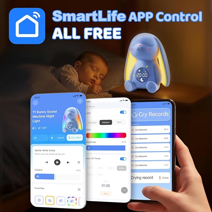 2025 Mom's Choice Awards | White Noise Sound Machine Baby with Night Light, Cry Detection,100 Soothing Sounds, App Control, 150% Battery Life, 50% Faster Sleep, Newborn Essentials