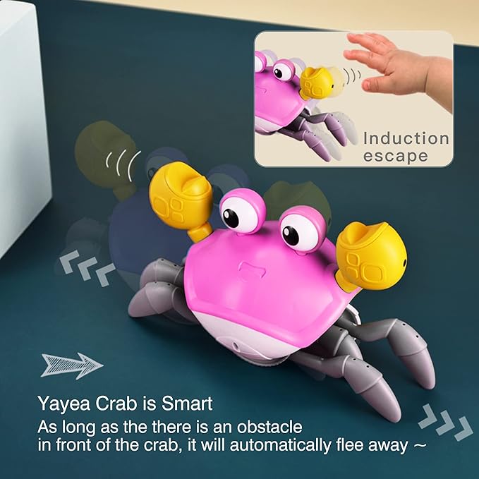 Yeaye Crawling Crab Baby Toys Infant - Tummy Time Toy Gifts for 3 4 5 6 7 8 9 10 11 12 Boy Girl with Learning Crawl System Music for 0-6 6-12 12-18 36 Months Walking Toddler Birthday Gift(Pink)