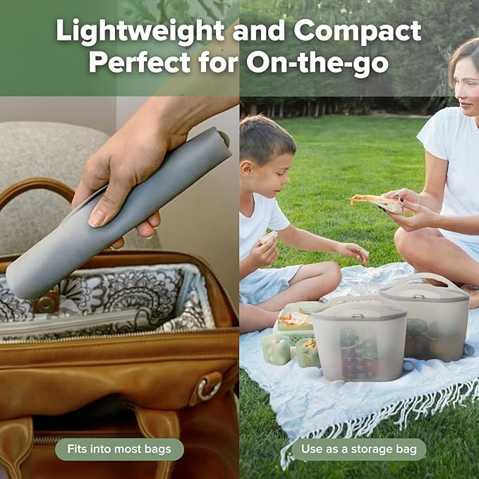 Haakaa On-The-Go Silicone Microwave Steam Sterilizer Bags for Travel, 50oz/1500mlReusable Silicone Steaming Bags for Baby Bottles, Breast Pump, Accessories, Pacifiers, Teethers,Grey/2PCS