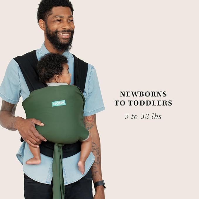 Moby Baby Wrap Carrier Easy-Wrap for Newborns to Toddlers (8-33lbs), Infant Sling Carrier, Lightweight & Hands Free Design for Mom and Dad, Adjustable for All Body Types (Olive/Onyx)