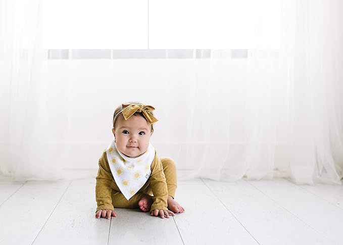 Copper Pearl 6 Pack Soft Cotton Baby Bibs for Drooling and Teething, Absorbent Drool Bibs for Baby Girl, Adjustable to Fit Newborns to Toddlers, Tons of Styles (Sunny Set)