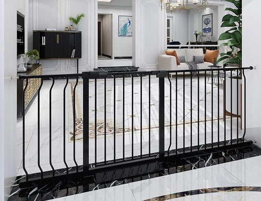 Extra Wide Baby Gate Tension Indoor Safety Gates Black Metal Large Pressure Mounted Pet Gate Walk Through Long Safety Dog Gate for The House Doorways Stairs (66.93"-71.65"/170-182CM, Black)