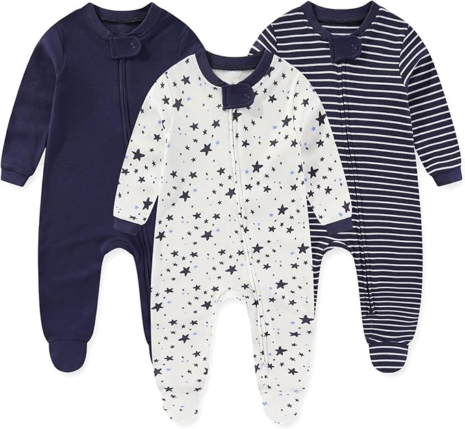 Unisex Zipper Baby Footies Rompers Long Sleeve 3 Pack Infant Boy Girl Jumpsuits 0-12Months Babies Outfits