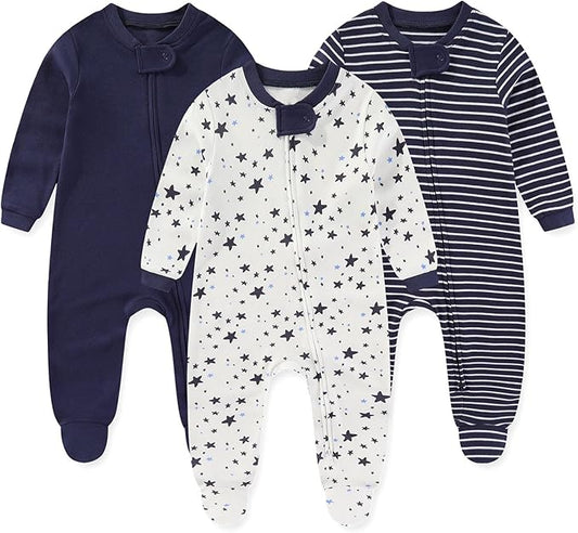 Unisex Zipper Baby Footies Rompers Long Sleeve 3 Pack Infant Boy Girl Jumpsuits 0-12Months Babies Outfits