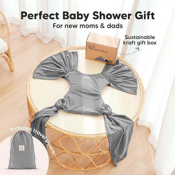 KeaBabies Baby Wrap Carrier Ring Sling - Easy to Wear, Adjustable D-Lite Baby Carrier Newborn to Toddler, Infant Carrying Shirt, Hands Free Bonding, Breathable Fabric Wearing Wrap (Classic Gray)